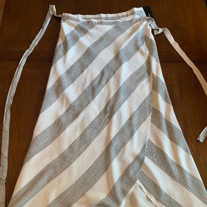 Lulu's Linen Wrap Maxi Skirt: Gray/White Stripes